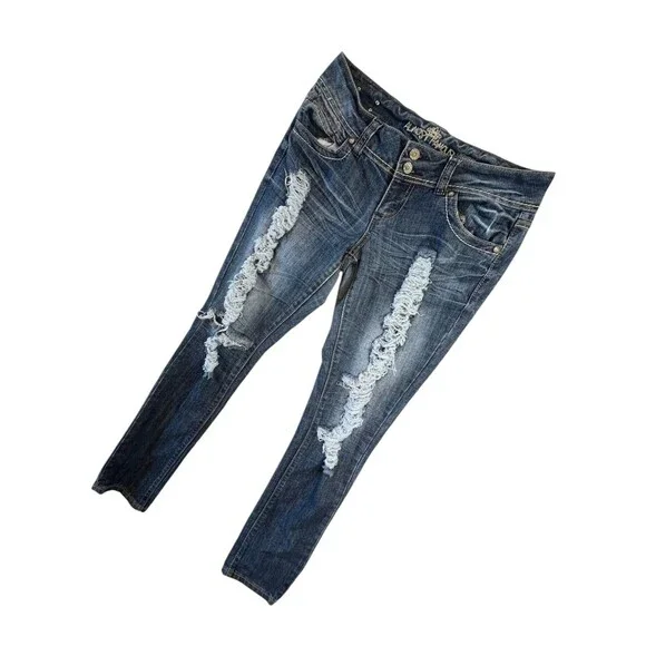 Almost Famous Jeans Women 9 Mid Rise Distressed Stretch Always Fabulous (W32 L31 - Picture 8 of 16